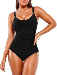 lot 4735 image: One Piece Swimsuit for Women Tummy Control Bathing Suits Ruched Swimwear Black Small