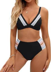 lot 4758 image: BMJL Womens High Waisted Bikini Sets V Neck Color Block Swimsuit Sexy Two Piece Bathing Suit Black Small
