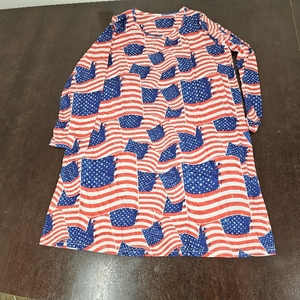 lot 4761 image: American Trends Nightgowns for Women Long Sleeve Cotton Blend Sleepwear, Knee Length Night Gowns Sleepshirts House Lounge Red White Blue Flags Medium