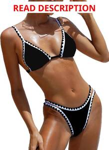 lot 4770 image: BIKINX Womens Swimsuits Sexy Thong Micro Bikini Ditsy Floral Two Piece Sets Bathing Suit Color Block Bandeau Swim Top Orange and Blue Small