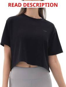 lot 4771 image: Angel season Workout Tops for Women Cropped Athletic Shirts Loose Fit Crewneck Yoga Top Moisture Wicking Running Gym White Large