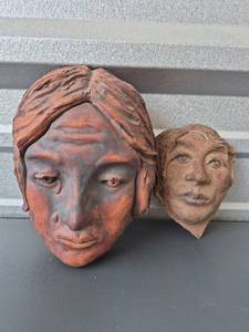 lot 357 image: Handmade Clay Face Mask Sculptures Lot of 2
