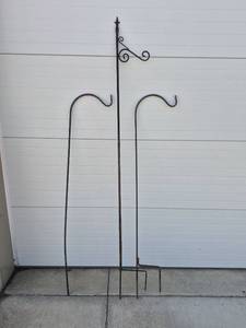 lot 364 image: Metal Garden Shepherds Hooks with Scrollwork 2-Piece Set - Small ones are About 5 Feet Tall, Other is About 6.5 Feet