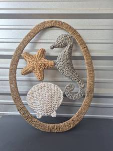 lot 367 image: Woven Seascape Wall Art Oval Frame with Seahorse Starfish Shell Motifs - 24 x 32