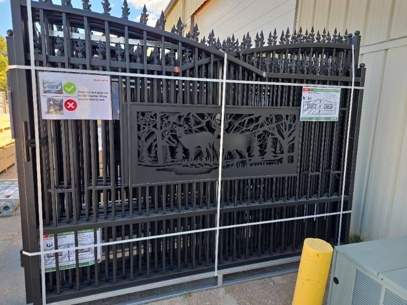 lot 6503 image: Unused KJ 7ft x 20ft Metal Farm Driveway Gate - K0720 Deer - Black Galvanized  Powder Coated Advanced Smart Connecting Brackets for Easy Instillation