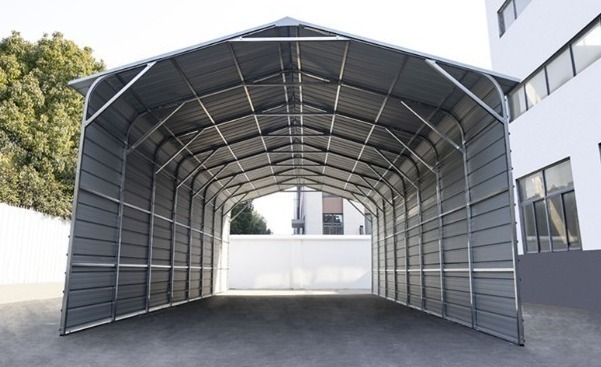 lot 6548 image: Unused KJ 41ft x 20ft Steel Carport Shed  K4120  Sidewalls and Overhang Sloped Roof - Massive Carport with 14ft Peak Height - Can Store Large Items
