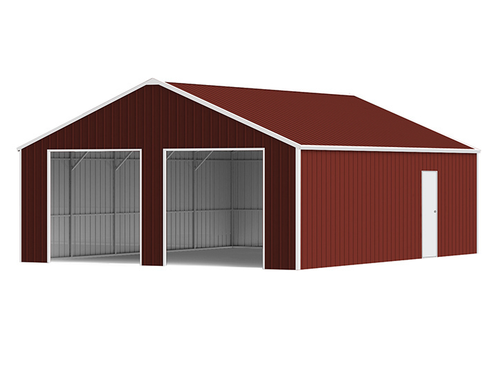 lot 6575 image: Unused KJ 45ft X 25ft Double Garage Steel Barn Shed w Side Entrance - K4525G - Red Brown