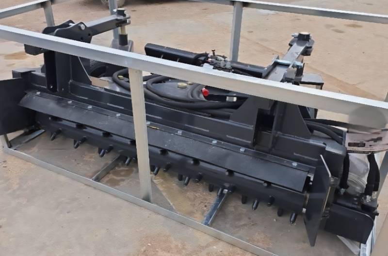 lot 3011 image: UNUSED LandHonor 72in Skid Steer Power Rake Soil Conditioner 320rmin PR-12-72W - This Motor & Combined Optimized Drum Size and Aggressive, 2 Teeth Can Handle the Most Rugged Surfaces, Tear Up Roots & Small Stumps, and Leave Behind a Clean Fresh Seed Bed