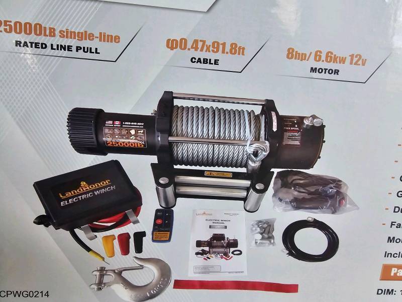 lot 3098 image: Unused LandHonor 25000LBS Electric Winch LHR-EW25000