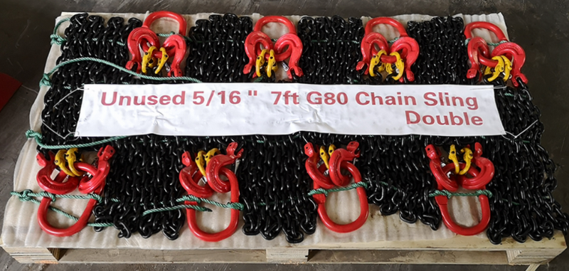 lot 3125 image: Unused LandHonor 8 Sets of 7 ft Double Legs Lifting Chain Sling - Each Set Contains Two 7ft Lifting Chains w Self Locking Clevis Hooks w Hooks on a Rigging Sling