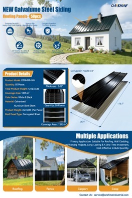 lot 7776 image: Onshine Galvalume Steel Siding & Roofing Panels-50pcs  OSGSP-BK-10ft50