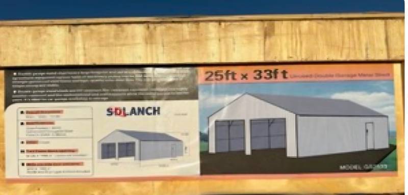 lot 5105 image: Unused SDLanch 25ft x 33ft Double GarageBarn w Side Entry Door GS2533 - Steel Double Garage Building in Two (AB) Crates