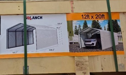 lot 5119 image: SDLanch High End Carport SDLC1220 - 12x20 Heavy-Duty Metal Carport w Sidewalls - In Crate