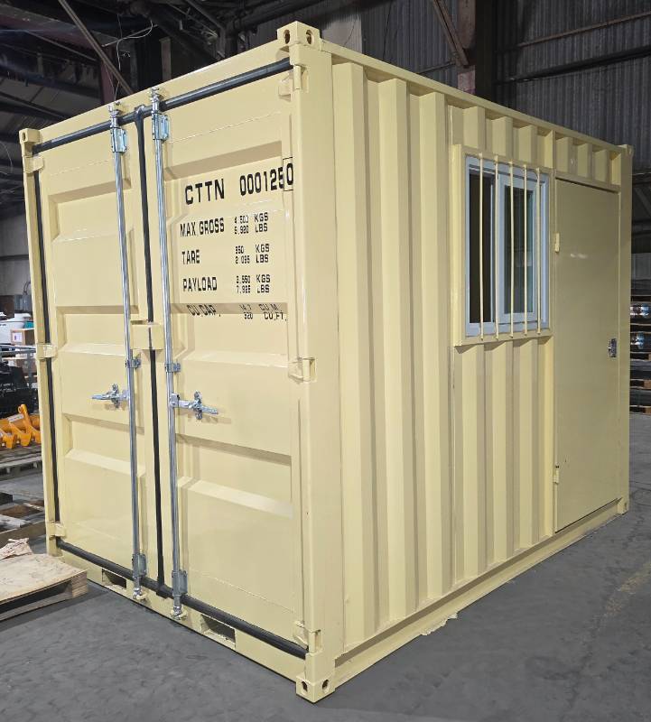 lot 8216 image: Captok 10.2ft OfficeStorage Container - Double Rear Cargo Doors w Lock Box, Window Covered with Security Bars and Locking Personnel Walk Through Locking Door w Keys - See Info about an Issue