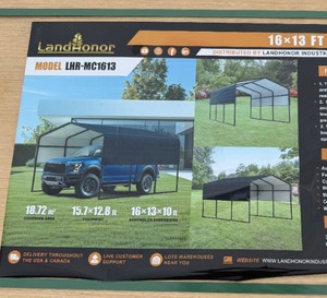 lot 3460 image: Unused Landhonor 16 x 13ft Metal Carport  LHR-MC1613