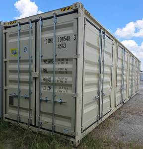 lot 1028 image: One Way Use - 40 Long High Cube Container with Double Rear & Four (4) Side Double Doors - Used One Time To Ship To Mother Road Auctions & Sales -Weather, Rodent & FireproofDelivery Available