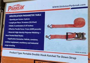 lot 10207 image: One Box of 6 Double Hook Ratchet Tie Down Straps - Each Ratchet Strap is 32.8Ft Long, 1.97in Wide with a 3-Ton Effective Tensile Force
