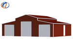 Unused KJ 42ft X 30ft X 13ft Heavy Duty Metal Barn - Storage Shed - K4230G - Red Brown - 3 Rolling Doors - 1 Side Entry Door - 1 Sliding Window