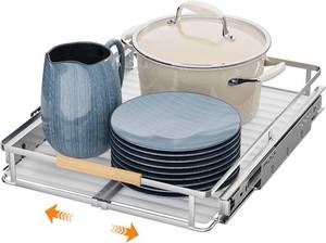 lot 111697 image: Expandable Pull Out Cabinet Organizer, 12.3-18.5 W x 22.5D  1Pack, Stainless Steel Slide Out Drawers, Heavy Duty Drawer Slides, For Kitchen Pantry Cupboard Pots Pans, Adjustable Width
