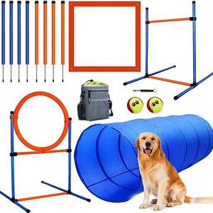 lot 111705 image: Dog Agility Training Equipment, 60-piece Dog Obstacle Course Training Starter Kit Pet Outdoor Game with Tunnel, Agility Hurdle, Weave Poles, Jump Ring, Pause Box, Toy Balls and Storage Bag