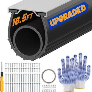 lot 111707 image: Garage Door Bottom Seal, 16.5FT Heavy-Duty Garage Door Seal with Aluminum Track Retainer Kit, Durable Universal UO Ring Weather Stripping Rubber Simple Installation Black