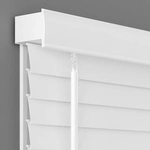 lot 111724 image: Lumino 2 Flat Slat Faux Wood Blinds, 34 W x 60 L White  Cordless, Built in Valence for Easy Installation, Custom Sizes