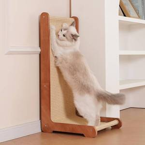lot 111726 image: Large Cat Scratching Post for Indoor Cats,26.8 Solid Wood Frame Natural Sisal L Shape Cat Scratch Pad, Vertical Cat Scratcher,Cat Scratching Board Cat Scratch Post,Perfect Cat Furniture
