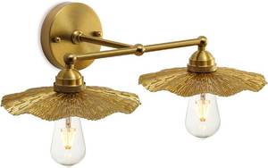 lot 111728 image: 2-Light Gold Wall Sconce, Modern Vintage Bathroom Vanity Light  Decorative petal shades and warm gold finish add vintage style to bathrooms, bedrooms, hallways and entryways