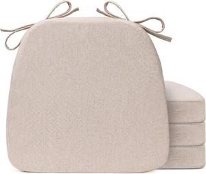 lot 211534 image: Sunsleek Chair Cushions for Dining Chairs D-Shaped Seat Cushions Chair Pads  Removable Machine Washable Cover and Ties, Chair Pads for Kitchen, Dining Room, Patio Chairs, 4 Pack 17 x 16, Beige