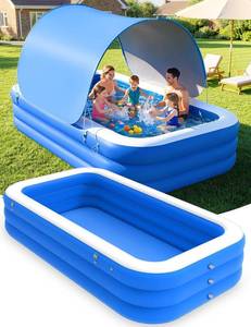 lot 211536 image: MoKo Inflatable Swimming Pool with Canopy, Large Blow Up Pool with Shade for Adults Kids Kiddie Toddler, 102   65   23 Big Foldable Family Above Ground Pools for Backyard Garden, BlueWhite
