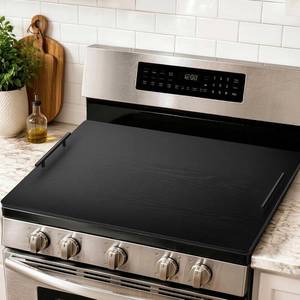lot 211537 image: Noodle Board Stove Cover with Handles, Stove Top Covers for Gas Burners and Electric Stove, Wood Stove Cover Board Decorative Serving Tray Kitchen Sink Cover (Black)