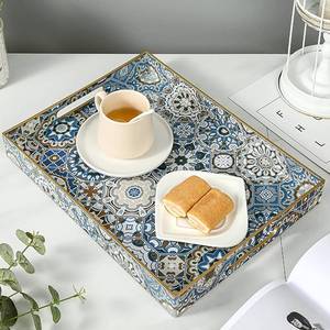lot 211539 image: AGIOTA Boho Coffee Table Trays Serving Tray with Handles Large Tray for Ottoman Modern Decorative Tray for Living Room