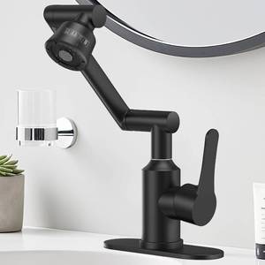 lot 211540 image: Stainless Steel Bathroom Sink Faucet, 1080  Rotatable, Matte Black  Fit 1 Hole Sink, 4 Water Outlet Modes, Three-stage Rotating Design, Flexible Adjustment, Anti-Rust, No Leakage, Single Handle