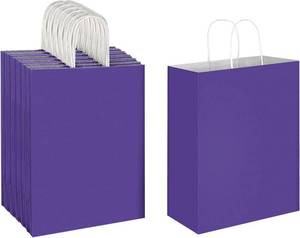 lot 211547 image: Oikss 50 Pack 10x5x13 Purple Kraft Paper Bags with Handles Bulk for Birthday Party Favors Grocery Retail Shopping Business Goody Recycled Craft Gift Bags (Large Size, 50 Count)