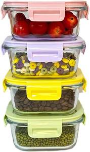 lot 211549 image: 8 Pcs Square Glass Food Storage Container with Lids, 16OZ Square Glass Meal Prep Containers Set, 2 Cup glass Food Storage for Lunch Salad, Microwave, Oven, Freezer, Dishwasher Safe (4 Pack)