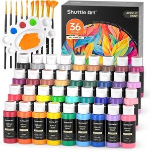 lot 211550 image: Shuttle Art Acrylic Paint Set, 36 Colors Acrylic Paint with Brushes & Palette, 2oz Bottles, Rich Pigments Non-toxic Paint for Artists Adults, Art Supplies for Canvas Rock Ceramic Wood Painting