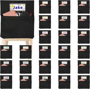 lot 211552 image: 24 PCS Chair Pockets for Classroom, 20 x 17 Inch Extra Large Seat Sacks with Name Tags, Heavy-Duty Oxford Fabric Chair Organizers for School, Home, Office   Black