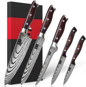 lot 211558 image: Retails for $140 SHAN ZU Japanese Chef Knife Set 5 PCS, High Carbon Stainless Steel  Ultra Sharp Kitchen Knives for cooking, Professional Chef Knife Set with Ergonomic Pakkawood Handle