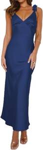 lot 211572 image: Phicia Satin V Neck Formal Midi Dresses for Women Wedding Guest  Silk,Spaghetti Strap,Elegant ,Floral Strap,Cocktail,Bridesmaid, Beach, Vacation,Party,Adjustable Straps,Graduation