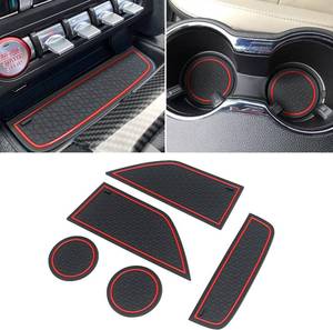 lot 211577 image: Cup Holder Inserts for Ford Mustang Accessories 2015-2020 2021 2022 2023  Center Console Liner, Center Console Organizer Pad, Door Pocket Mat, Interior Decoration Accessories, 5pcs Set, Red Trim