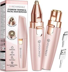 lot 211584 image: VG VOGCREST Eyebrow Facial Trimmer 2 in1 Rechargeable Facial Hair Removal and Eyebrow Shaver - Face Lips Body Painless Facial Razor with Built-in LED Light (Pink)