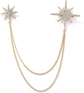 lot 211590 image: Gold Crystal Star Chain Tassel Brooch Pin for Women Men,Glitter Rhinestone Lapel Pins Dress Suit Accessories,Silver Wedding Anniversary Fringe Brooch