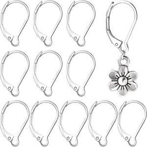 lot 211591 image: 12 Pcs Silver Leverback Earring Hooks, Stainless Steel Clasp Hoop  Hypoallergenic Dangles Earring Hooks, Interchangeable French Ear Wire Findings for Women, DIY Crafts, Jewelry Making