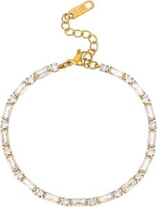 lot 211597 image: 18K Gold Plated Colored Cubic Zirconia Tennis Bracelets for Women  Non Tarnish Dainty 3mm Colorful Rainbow Crystal Chain Btacelet Adjustable Trendy Statement Hand Jewelry Gift for Birthday