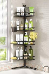 lot 211603 image: Standing Corner Shower Caddy - 4-Tier Rustproof Adjustable Shower Shelves  No Drill Floor Standing Shower Organizer, for Tall Shampoo, Conditioner, Fits Renters, Apartments, Bathtubs & Walk-in Showers