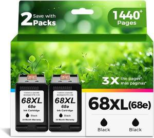 lot 211611 image: Ankink 68XL 68e Ink Cartridges Black 2 Pack Replacement for HP 68 XL HP68  Work for 6100e 6500e Printers for Envy 6152e 6155e 6552e 6555e 6558e 6110e 6110r 6120e 6130e 6131e 6132e 6165e 6520e 6530e