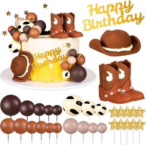 lot 211627 image: 32Pcs Cowboy Cake Topper Cowboy Hat Boot Balls Cake Decorations  Western Theme Birthday Baby Shower Party Decoration