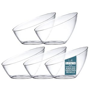 lot 211638 image: 5 Pack Clear Angled Plastic Serving Bowls Disposable for Party Table 8oz  Angled Bowl Design. Chip, Candy, Salad & Fruit Use. Disposable Party Tableware. Buffet & Wedding Serving. Clear Plastic.