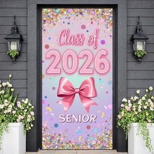 lot 211647 image: Class of 2026 Pink Bow Graduation Door Cover Decoration 2026 Bow Front Door Banner Sign with Confetti Graduation Party Hanging Photo Backdrop for Senior Outdoor Indoor High School College Celebration