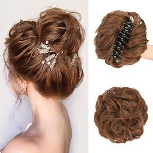 lot 211651 image: SOFEIYAN Claw Clip Wavy Curly Hair Bun Clip in Claw Chignon Messy Bun Hair Piece Ponytail Hairpieces Synthetic Tousled Updo Hair Extensions Scrunchie Hairpiece for Women, Light Auburn